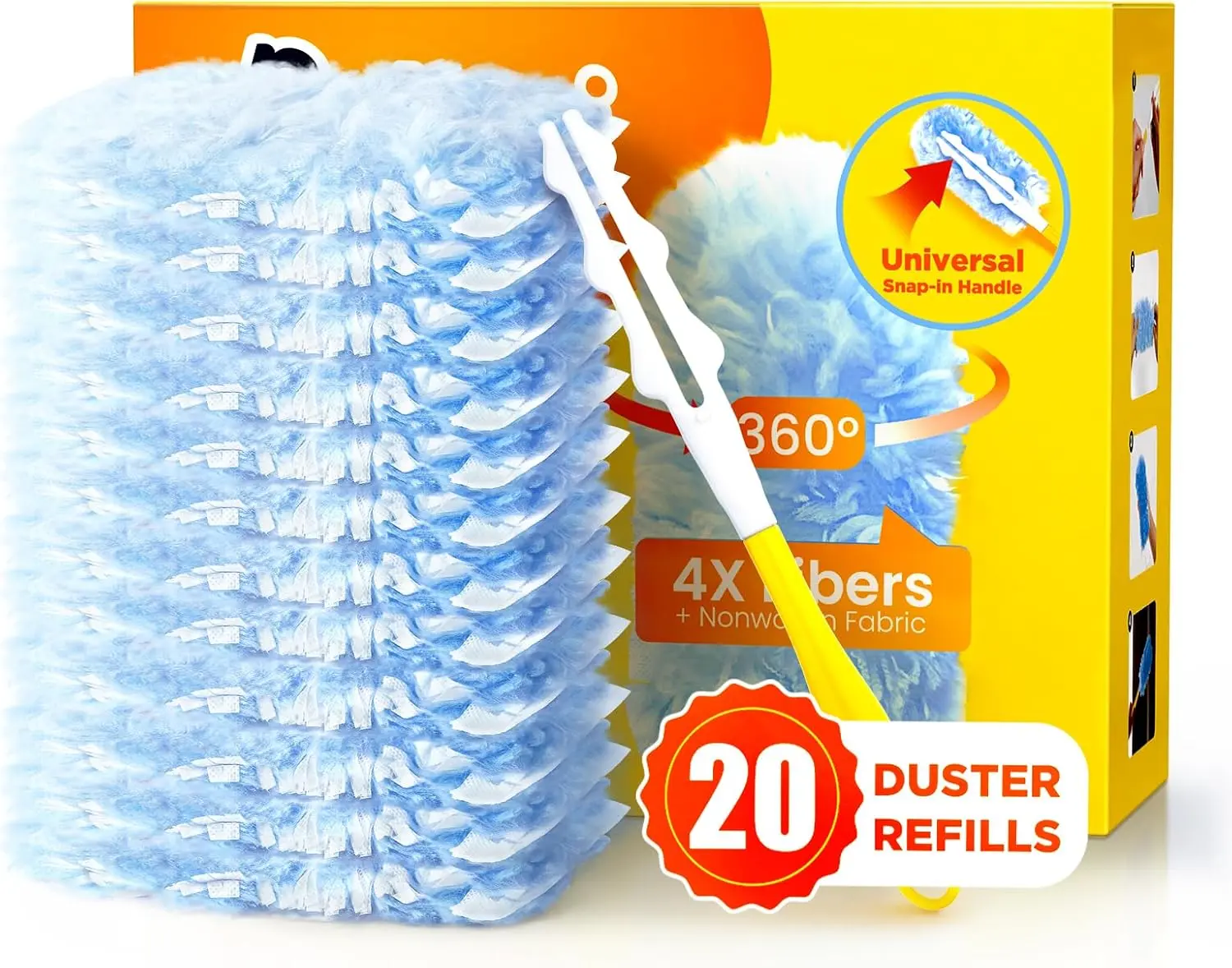 20-Count Heavy Duty Duster Refills Compatible with Swiffer, Includes 1 Handle, 360° Multi-Surface Cleaning