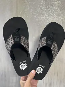 Black Natural Leopard Ferlia Flip Flops by Yellow Box