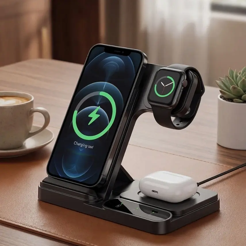 3-in-1 Wireless Charging Station, Fast Multi-Device Charger for iPhone 16/15/14/13/12, Apple Watch, AirPods - Desk & Nightstand Use