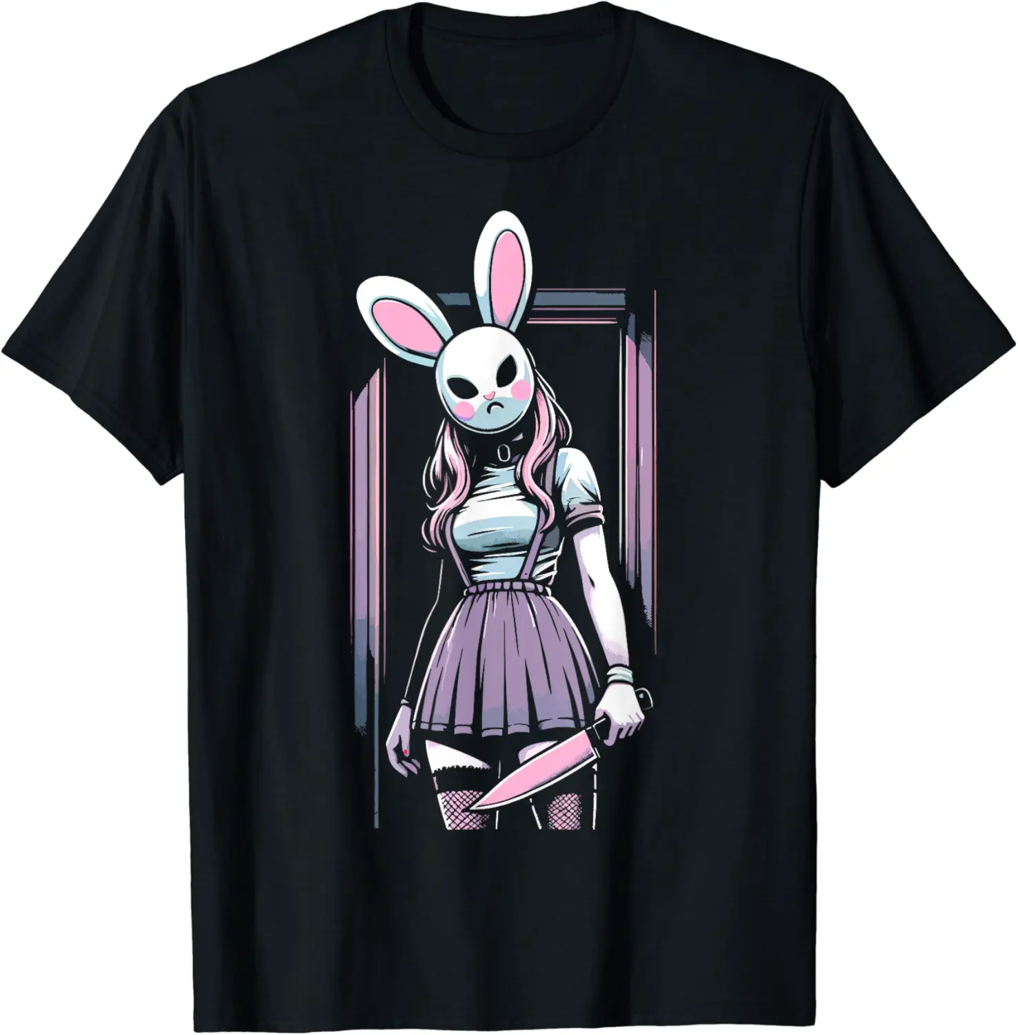 Horror Pastel Goth Bunny Mask Girl Slasher Alt Anime Rabbit T-Shirt - Emilyschwe Shop 68B0D3FL14Y8
