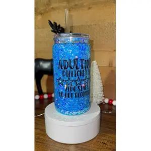 “Adulting difficult AF zero stars don’t recommend” 16oz custom acyrlic snowglobe cup
