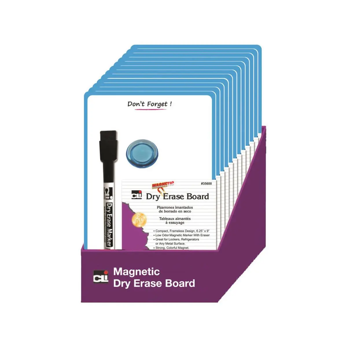 Advantus Magnetic Mini Dry Erase Boards (6.25" x 9"), Blue Frame 12-Pack with Marker, Eraser Included, 1 Magnet - Magnetic Whiteboard, Erasable Reusable Board for Locker/File Cabinet, Grade 5+, 10+ Year Durability Office Stationery, Conforms To Astm D4236
