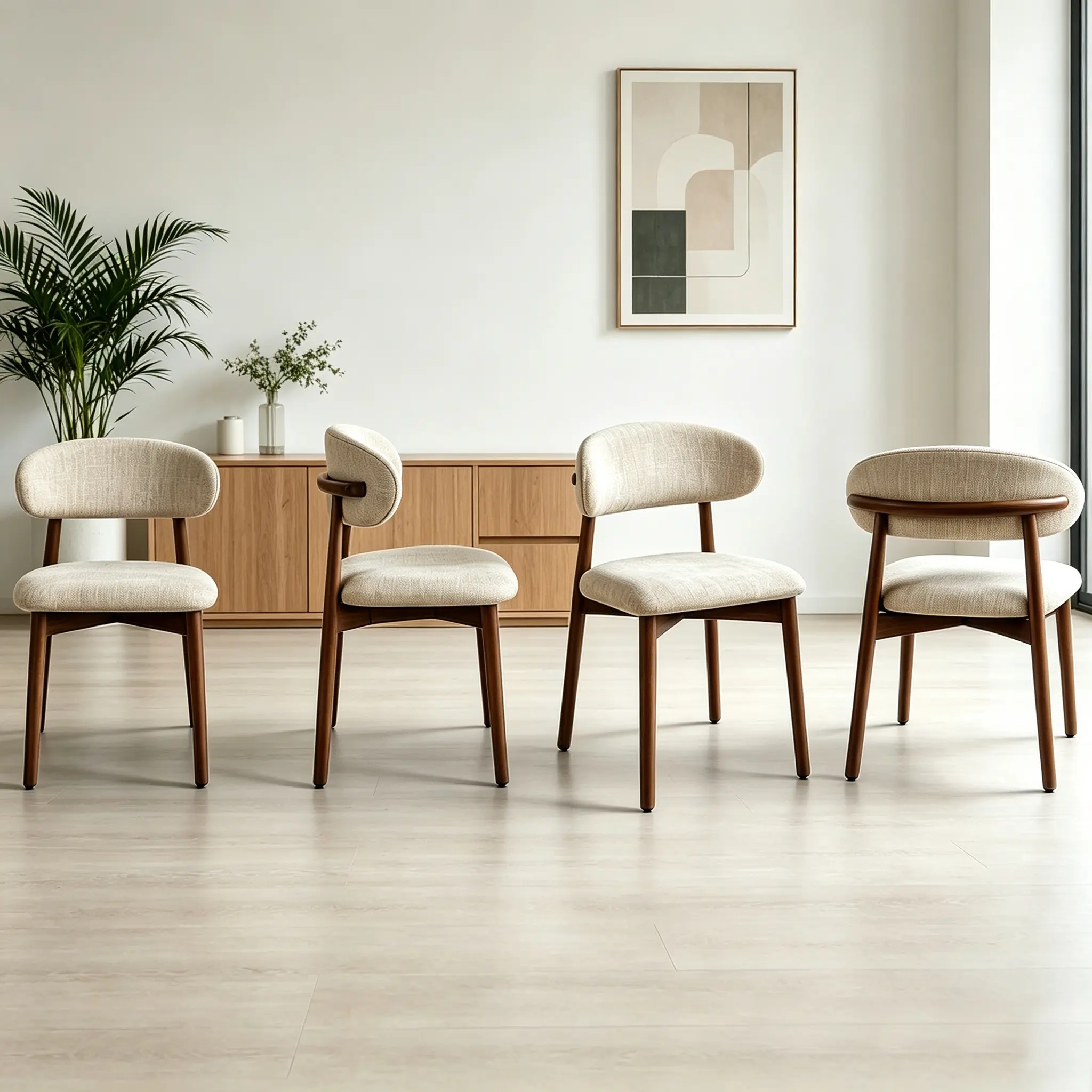 Armless Upholstered Dining Chairs Set of 4, Solid Walnut Legs & Ergonomic Backrest, Versatile Seating for Kitchen/Living/Dining Room, Light Camel