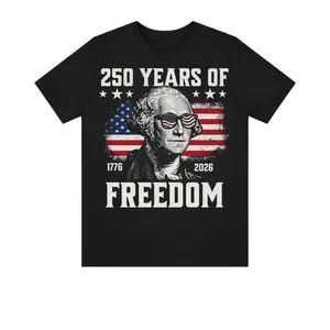 Patriotic 250 Years USA T-Shirt – George Washington Sunglasses American Flag Graphic, Freedom 1776 to 2026 Independence Anniversary Outdoor Lifestyle Apparel
