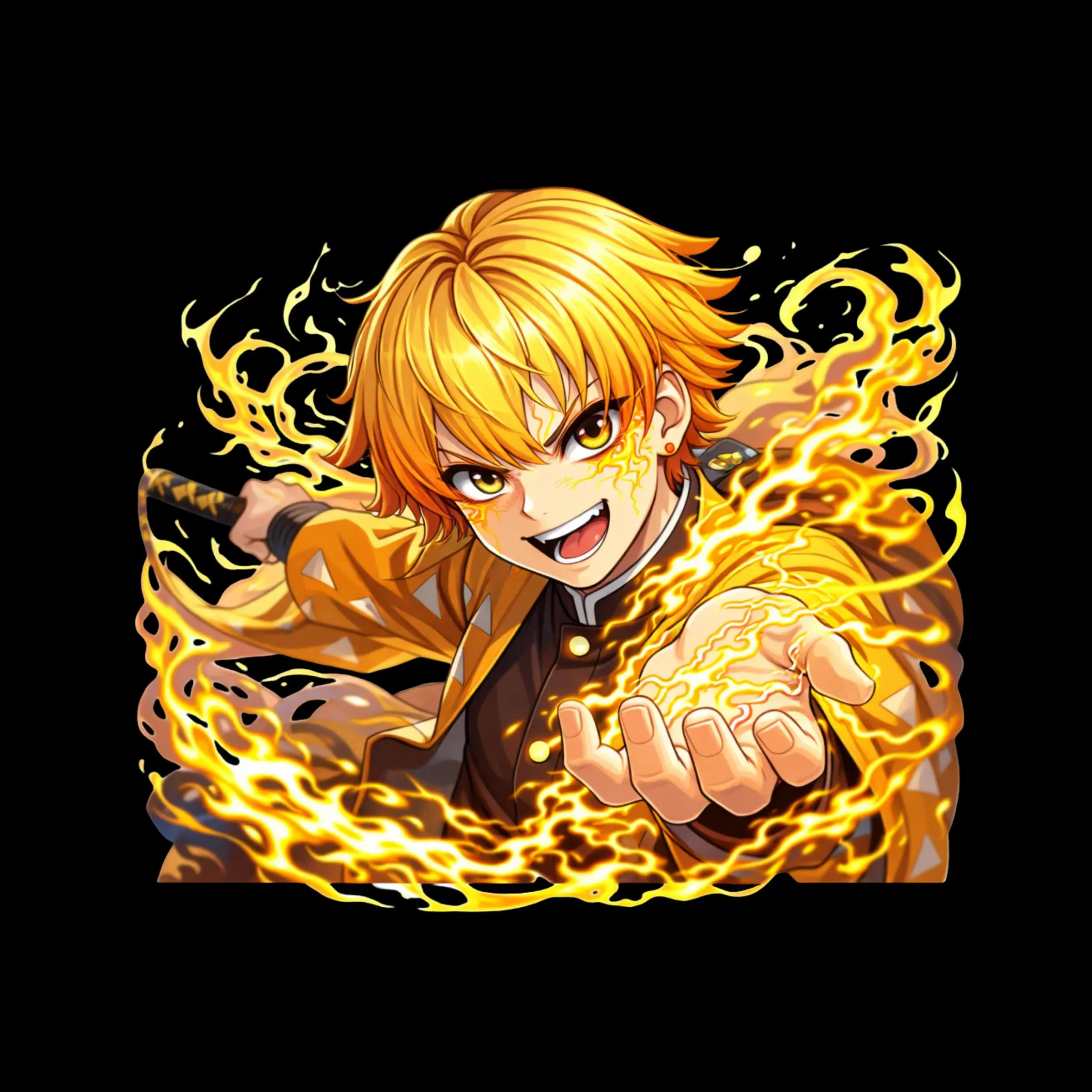 Zenitsu Thunder Flame Anime Sticker, Yellow Lightning Vinyl Decal for Laptops, Phones, Water Bottles & Car Windows
