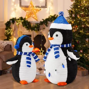 Pre-String 150 Energy-Saving Multi-Color LED Lights Pop-Up Christmas Penguin Outdoor Decoration – Illuminated Fairy-Tale Design with Fur-Like Fabric, Durable Powder-Coated Metal Frame, Easy Setup & Storage, Weather-Resistant Winter Courtyard Decor