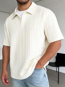 Men's Patchwork Short Sleeve T-Shirt, Casual Simple Design, Textured Fabric, Comfortable Versatile, Reversible Collar, Perfect Gift