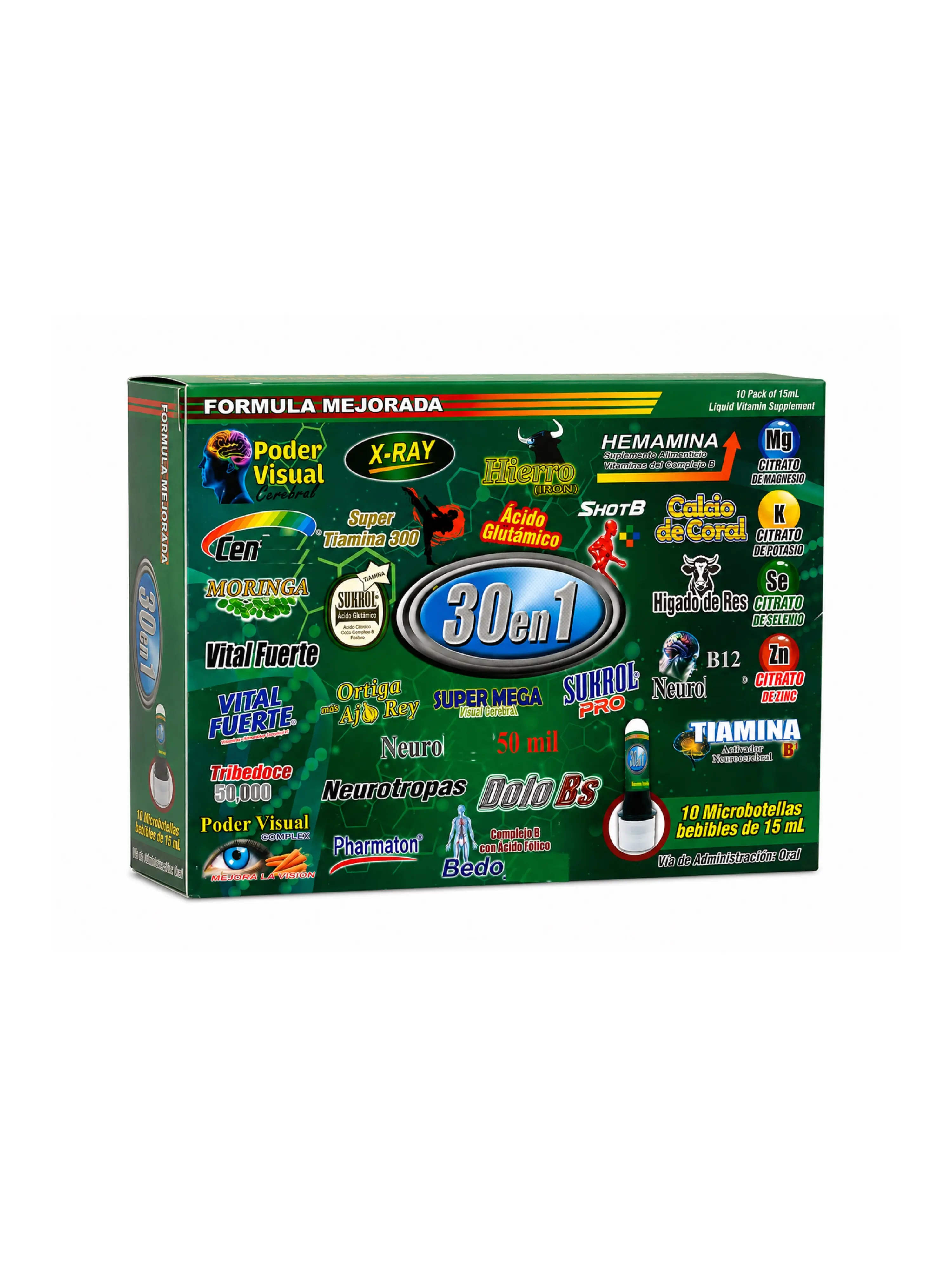Nueva Vitamina 30 in 1 - Caja Grande Bebible - Super Vitamin Comple 30 in 1 - 10 Pack Liquid Vitamin Supplement Syrup for Daily Support