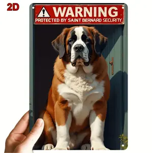 Rustic Vintage St Bernard Dog Metal Sign with Humorous Warning Design for Farmhouse Decor and Pet Spaces