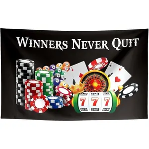 Winners Never Quit Funny Flags Meme Cool Flags Banner 3x5 ft Room Guys College Dorm Bedroom Man Cave Girls Wall Decor Outdoor Decoration