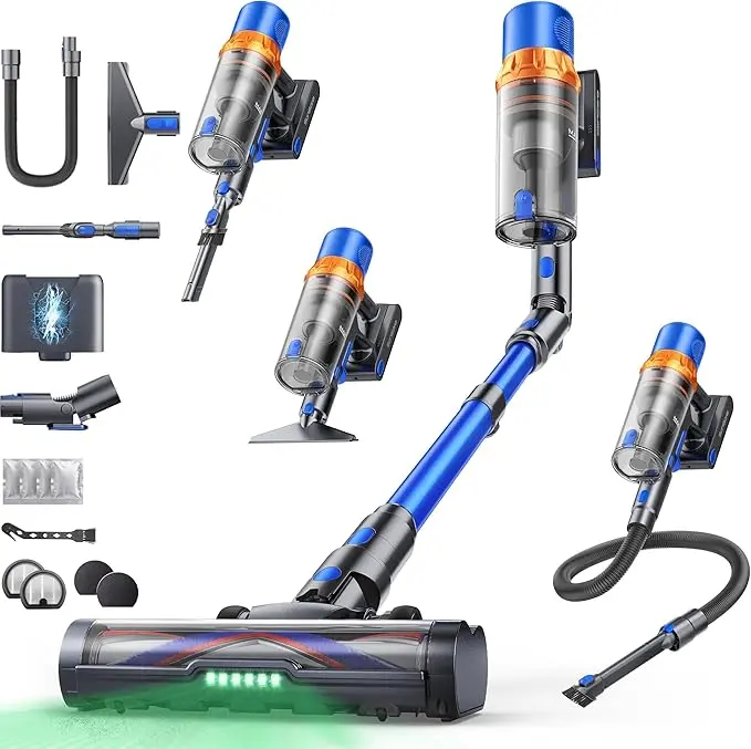 Sunsare X13 Cordless Vacuum Cleaner, 650W/55KPa/70Mins 1.6L Dustbin Stick Upright Vacuum with Bendable Wand, 3.3 ft Hose, Auto Mode, Self-Standing, Aromatherapy, V-Shaped Anti-Tangle Brush for Hard Floor, Carpet & Pet Hair