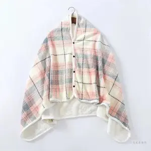 Cozy Plush Fleece Shawl Blanket with Buttons, Wearable Sleeveless Cape, Perfect for Winter Warmth at Home & Office