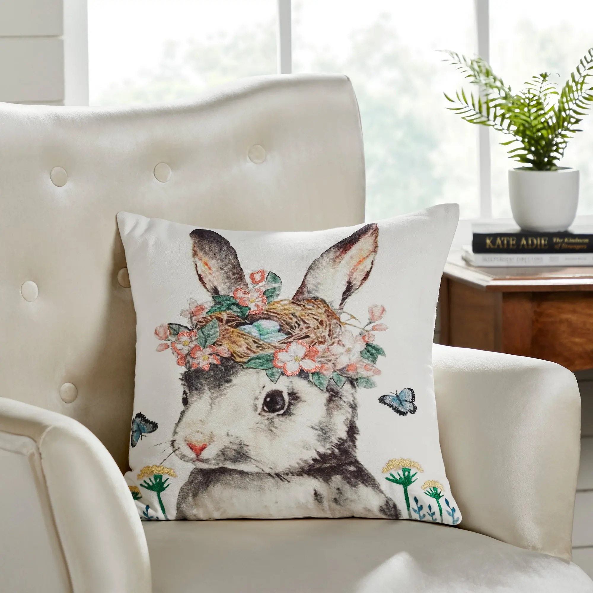 Garden Bunny Pillow 18x18