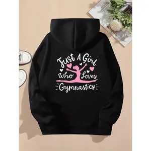 Women's Gymnastics Hoodie Long Sleeve Just A Who Loves Gymnastics Hooded Trendy Sporty Print Casual Streetwear Fashion Top Womenswear Sweatshirts Pullover Black Fitted