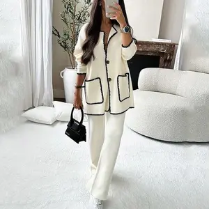 2025 Women’s Autumn New Fashion Casual Loose Solid Color Two-Piece Set Interview Outfit Long-Sleeve Elegant