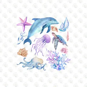 Sea Life Drink Koozie with Dolphins Octopus Jellyfish and Coral Designs Standard-Sized Can Cooler Sleeve for 12oz & 16oz Cans Handmade with Sublimation Artwork Drinkware