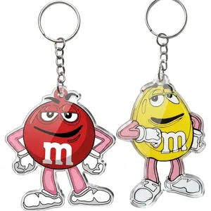 M&M Character Acrylic Keychain, Funny Candy Mascot Keyring, Red Yellow Cartoon Keychain, Cute Snack Lover Bag Charm, Double Sided Acrylic Pendant Gift