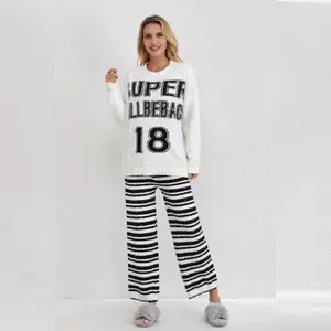 Women's soft pajamas monogrammedfall and winter warm home wearable setComfortable Cute Loungewear PajamaSet Nightwear Womenswear CasualLong Clothing