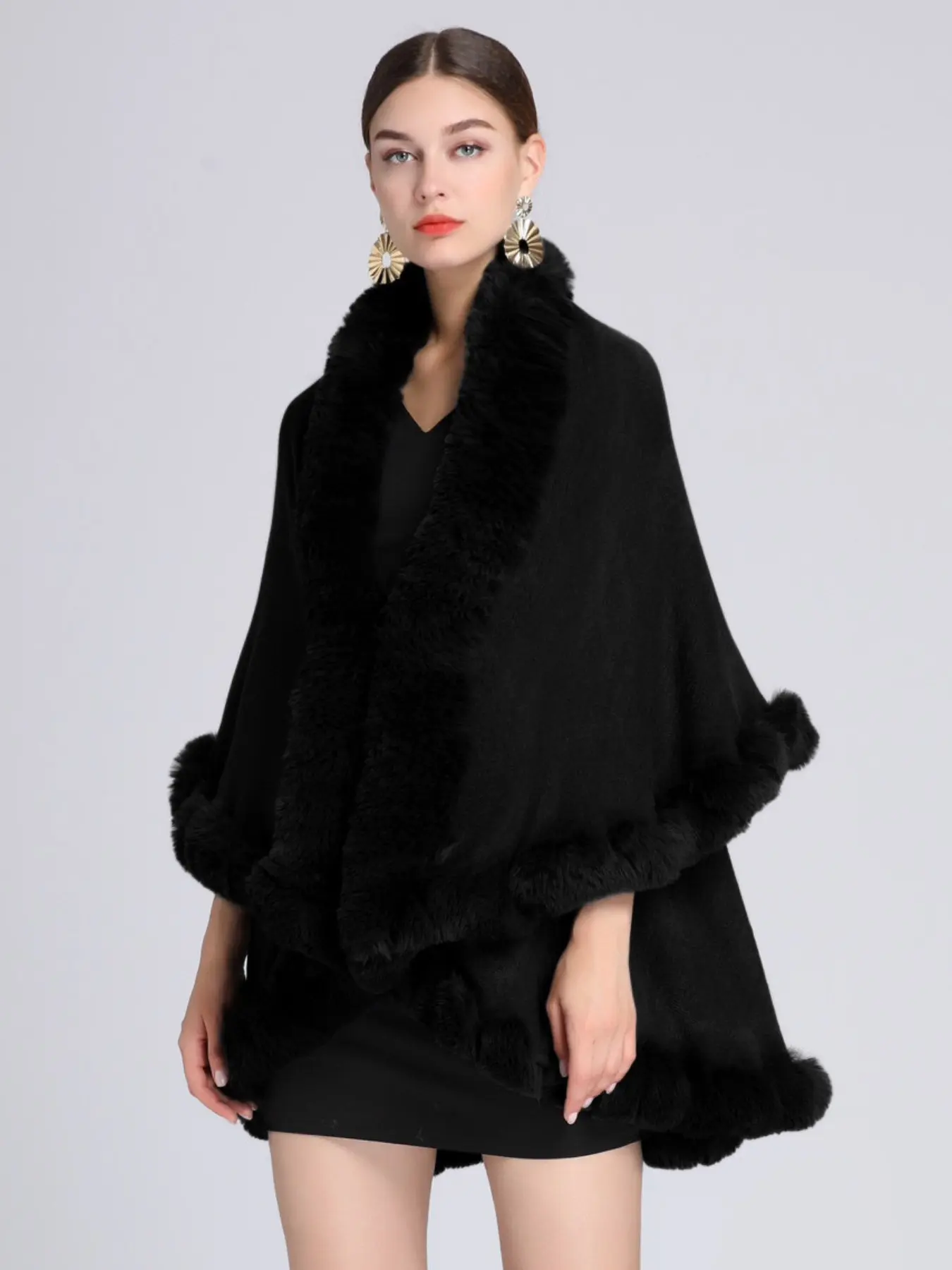 Elegant Solid Color Shawl for Fall & Winter, Double-Sided Wrap Scarf with Plush Collar, Fluffy Soft Scarf, Perfect Warm Fashion Accessory for Women