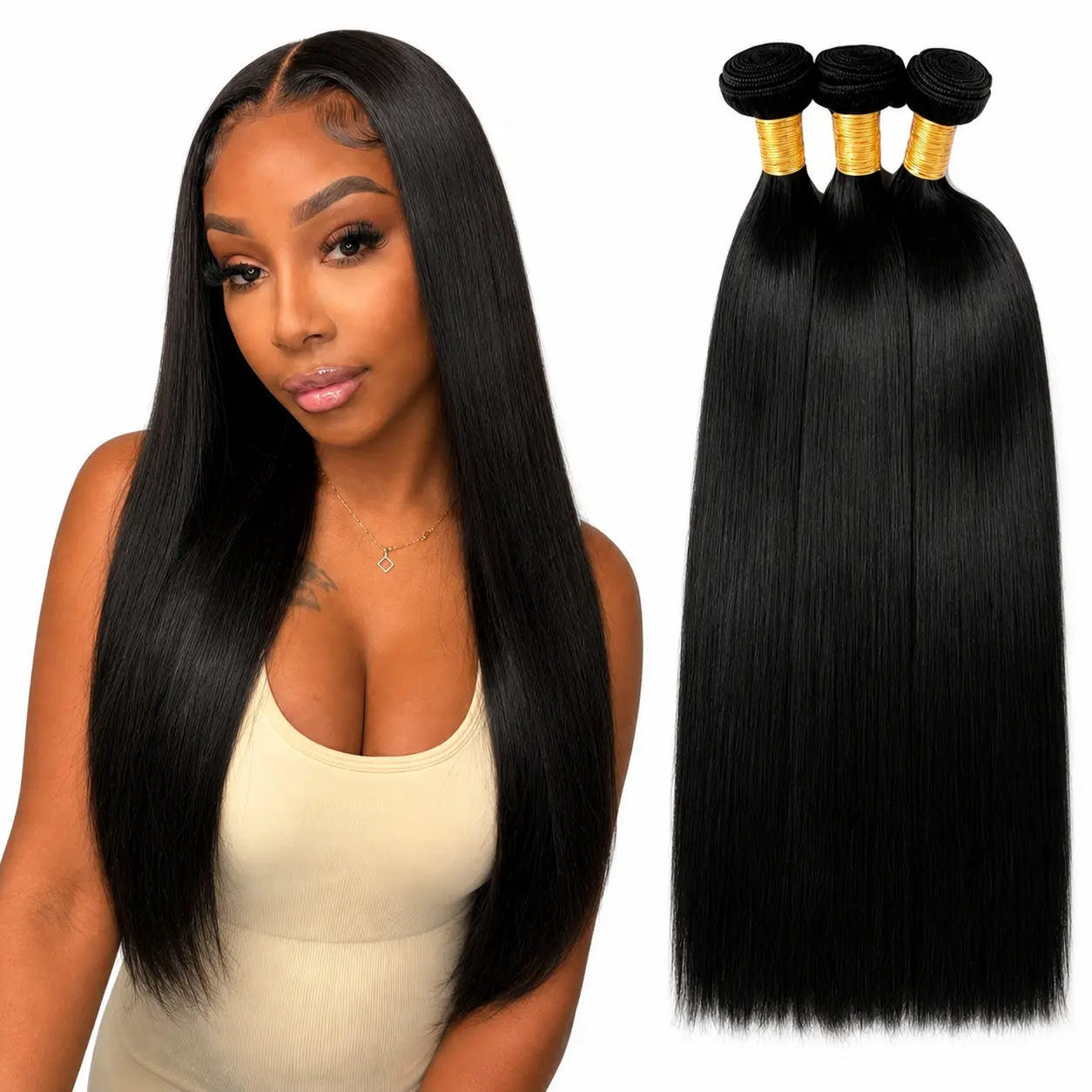 Brazilian Virgin Human Hair Bundles, Soft Full Weave Hair Extensions, Natural Color