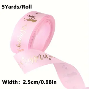 5 Yards 25mm Happy Mother's Day Ribbon, Pink Red Ribbon for Gift Wrapping, Satin Ribbon for Flower Bouquet Moms Birthday Day Thank