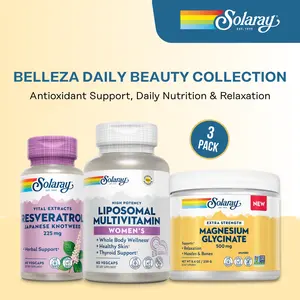 Solaray Belleza Daily Beauty Collection – Women’s Liposomal Multivitamin, Triple Strength Resveratrol & Extra Strength Magnesium Glycinate Powder for Glow, Energy & Calm Support