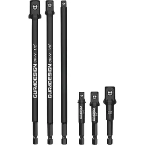 10" Long  Socket Adapter Set for Drill 6-, 10" and 3",  Grade Power Drill Sockets Adapter Set, 1/4", 3/8", 1/2" Hex Shank  Driver Socket Adapter.