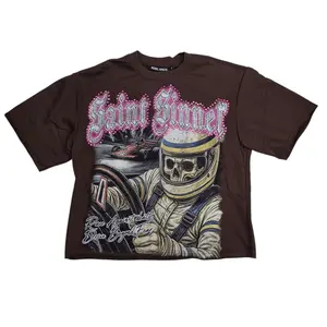REBEL MINDS MEN'S SAINT SINNER DRIVER CROPPED T-SHIRT BROWN