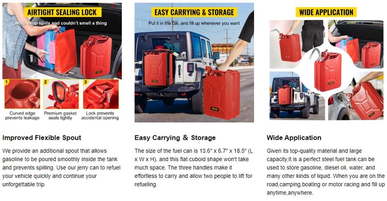 VEVOR Jerry Fuel Can, TikTokShopBlackFriday, 5.3Gal / 20L Portable Jerry Gas Can with Flexible Spout System, Rustproof ＆ Heat-resistant Steel Fuel Tank for Cars Trucks Equipment Bottles Organiser VEVOR Super Brand Day
