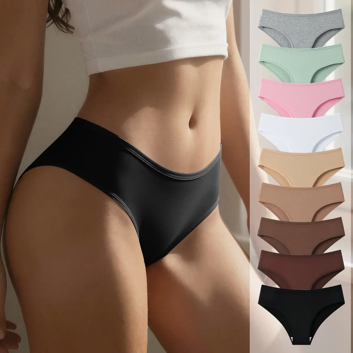 Hotcom Women's 5-9 Pcs Multipack Cotton Underwear - Solid Colored Cotton Fabric Briefs, Minimalist, Soft, Breathable Basic Panty for Everyday Wear,clothes for back to school,first day of school outfits sohochic