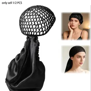 1/2PCS 2 In 1 Wrap Cap Bonnet Reversible Adjustable Tie Band, Silk Bonnet Hair Wrap Cap for Silk Press, New Satinbonnet for Sleeping, Double Layered Nettie Band for Curly Natural and Braided Hair, Curly Style