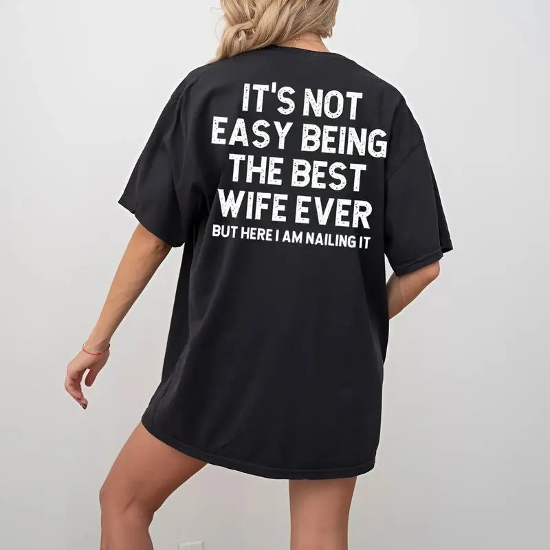 Menswear Men's 'Best WIFE Ever' Graphic T-Shirt - Casual Shortsleeve Round Neck Seamless Plain Soft 100% Cotton Lightweight Smooth Top, Graphic Print, Foldable, All Seasons, Fitted, Tshirt, Fabric, Smooth Fabric, Fitted Cut