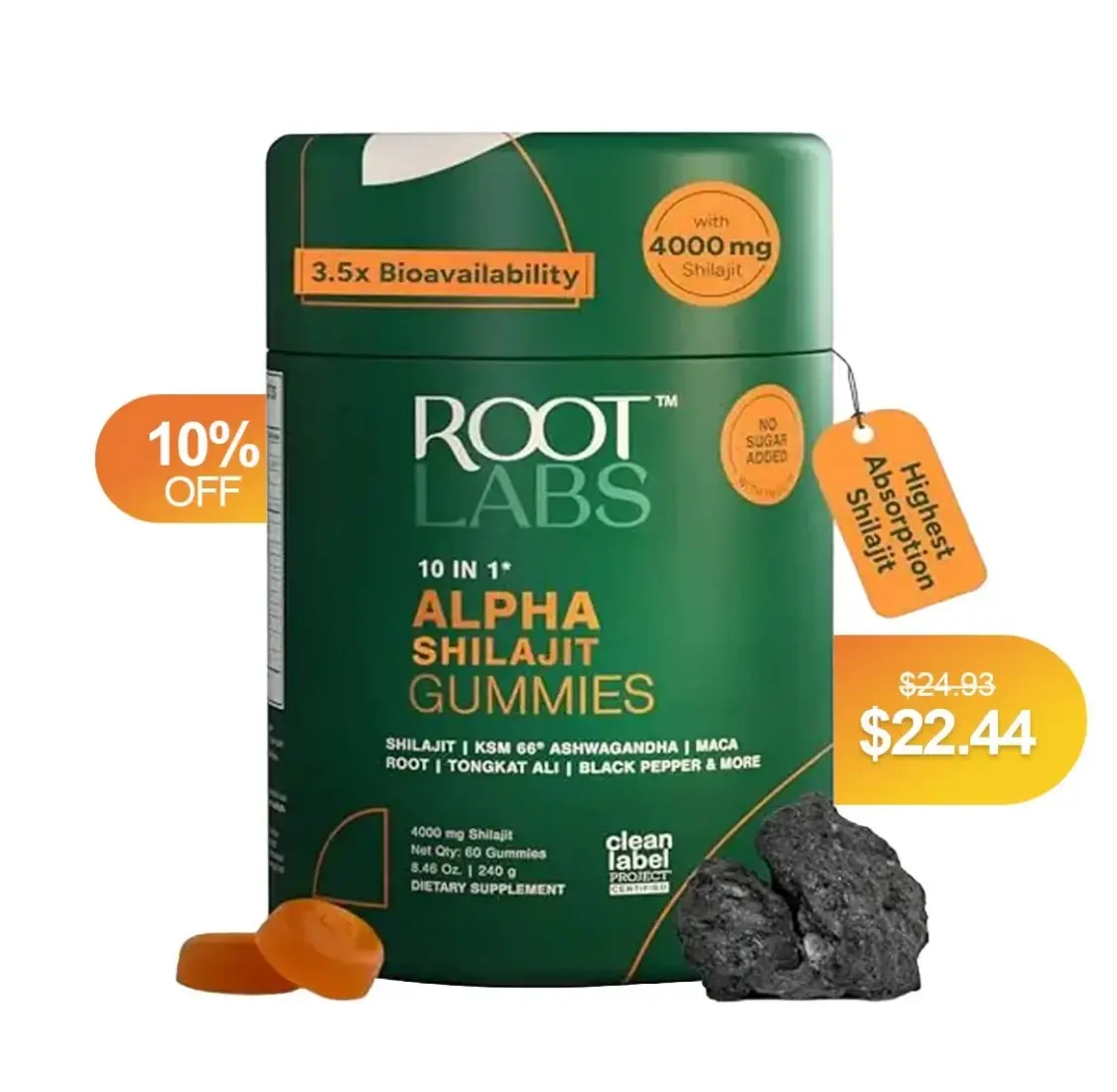 Root Labs Alpha 10-in-1 Shilajit Gummies 4000 mg | New Year New Me Edition | Start 2026 Strong | Energy, Stamina & Focus | Zero Sugar | KSM-66 Ashwagandha, Tongkat Ali, Maca | Vegan | 60 Count | Transform Your Health Goals