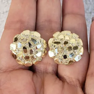 Big 10k yellow gold nugget  earrings 0.75 inch long