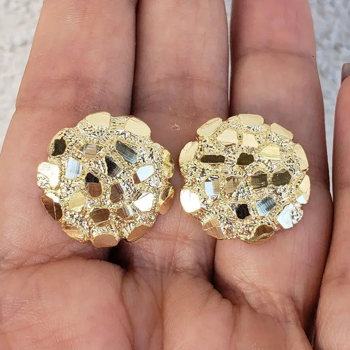 Big 10k yellow gold nugget  earrings 0.75 inch long