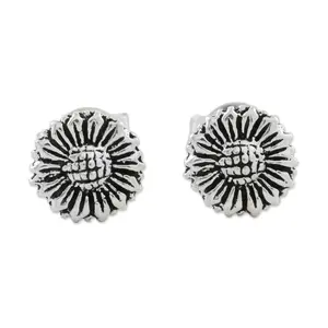 NOVICA Artisan Crafted Sterling Silver Sunflower Stud Earrings | Push Back | High Polish Finishing | No Gemstone | Floral Stud |  Hypoallergenic Jewelry | Lead & Nickel Free | Thailand ' Cute Sunflowers'