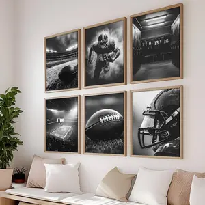 6pcs/set Frameless Black White Fashion Sports Poster Room Wall Art Decor Waterproof Stickers For Home Bar Bedroom Decoration