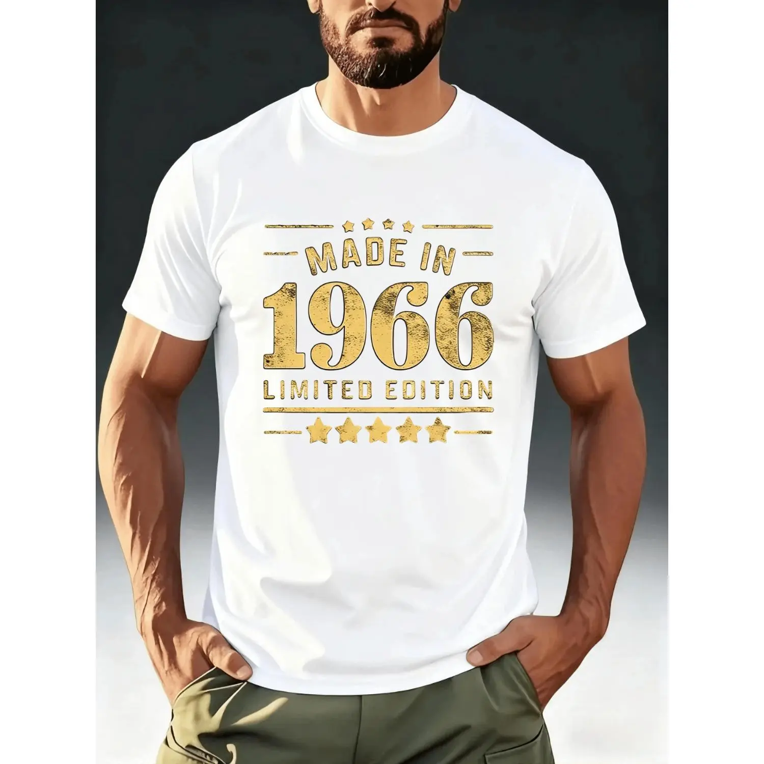 Men S Fashion Cotton T-shirt Short Sleeve Made in 1966 Retro Hot Foil Print Commemorative Cool Design Comfortable Skin Friendly T Shirt