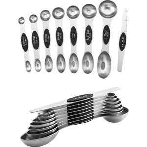 Stainless Steel Magnetic Measuring Spoon Set (8 Pieces), with Leveler, Double-Sided Metal Tea and Soup Measuring Spoons, Nestable Kitchen Utensils, Suitable for Baking and Cooking - 2-Piece Set - Black