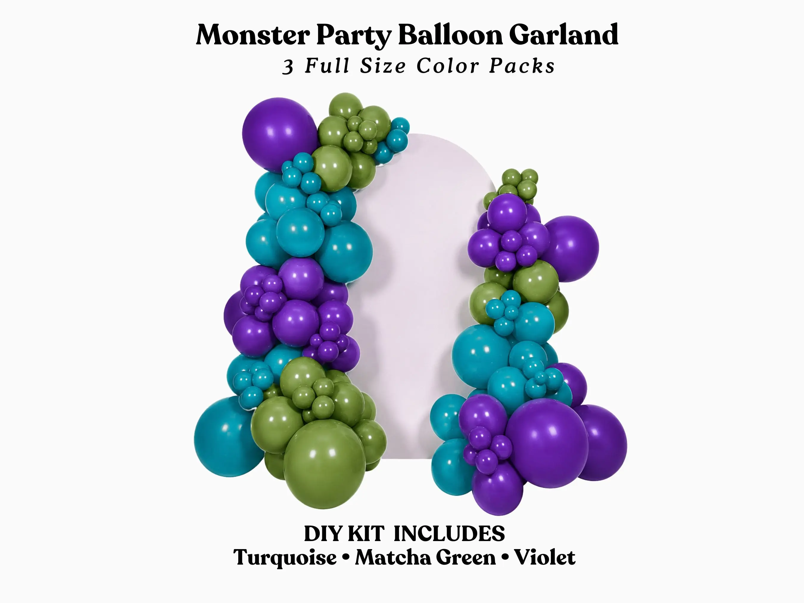 Monster Party Balloon Garland- Turquoise, Matcha Green, Violet DIY Kit