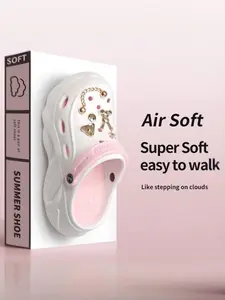 Women's Home Casual Breathable Nonslip Thick Sole Height Increasing Anti-Slip Eva Hole Shoes, Fashion Rabbit Design, Comfortable and Stylish