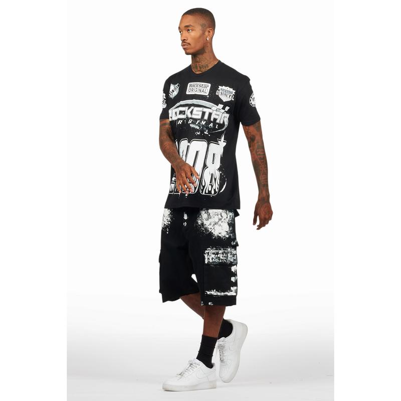 Amos Black/White T-Shirt/Denim Short Set