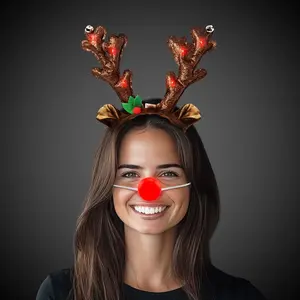 LED Reindeer Kit with Jingly Antlers and Red Nose for Christmas Parties, Plays, and More