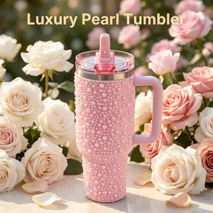 40oz large capacity stainless steel insulated cup - full of pearl inlaid decorative ice cream cup, 100% leak proof straw cover, suitable for home and outdoor use, perfect gift for friends and family, shipped from domestic warehouses in the United States