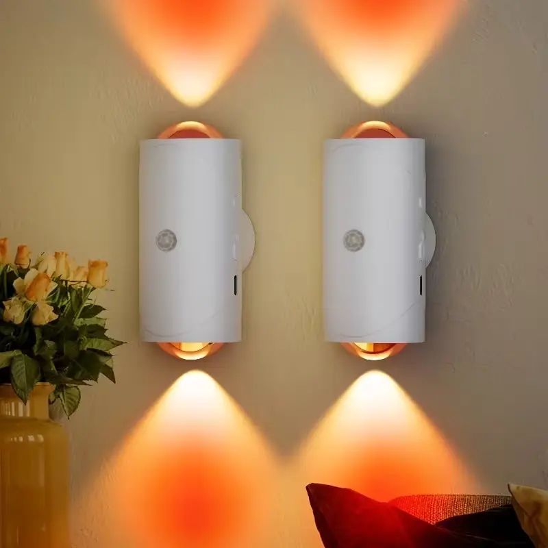 Rechargeable Magnetic Motion Sensor Night Light Set - Wireless Wall Sconces with 8-Color Adjustments, USB-C Portable LED Lighting, Multifunctional Ambient Lights, Colorful Nightlight for Apartment Decor Ideas (Staircase Use)