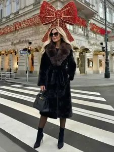 Women's Faux Fur Coat, Autumn Winter Fashionable Long Sleeve Jacket, Elegant Thick Vintage Loose Fit Medium-Length Outerwear