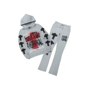 Crest Heather Grey Hoodie/Stacked Pant Track Set Crest Heather Grey Hoodie/Stacked Pant Track Set