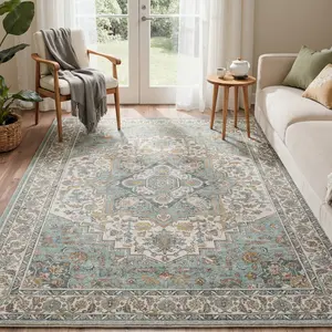 【Deals For You Days】GENIMO Soft Area Rug – Pet Friendly, Non-Slip, Machine Washable Floor Rug, Perfect Home Carpet for Living Room, Bedroom, Kitchen, Hallway, Stylish Interior Decor ,ARP047-GREEN