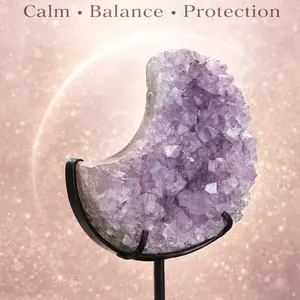 Amethyst Druzy Crescent Moon Natural Agate Base Statement Crystal Decor for Bedroom Peaceful Energy Spaces Anti Anxiety Healing Stones Home Ideal Choice