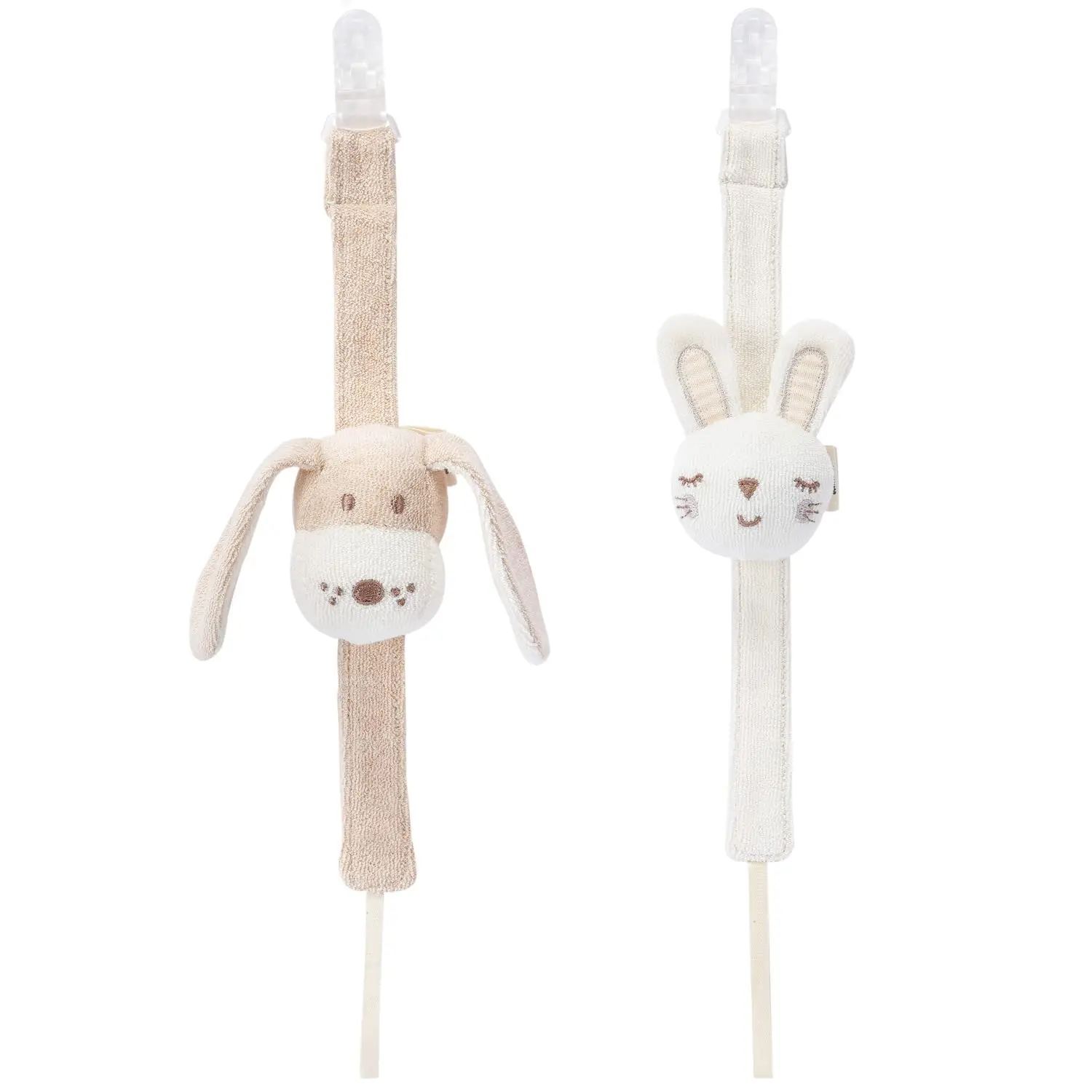 Pacifier Clip 2 Pack Baby Pacifier Holder for Boys and Girls Fits Many Pacifiers & Baby Teething Toys Ideal Baby Gift Puppy & Bunny